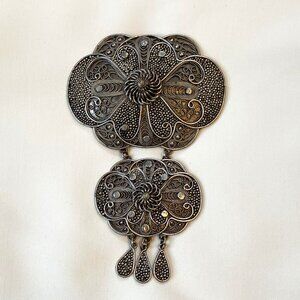 Vintage Metal Filigree Pendant Brooch